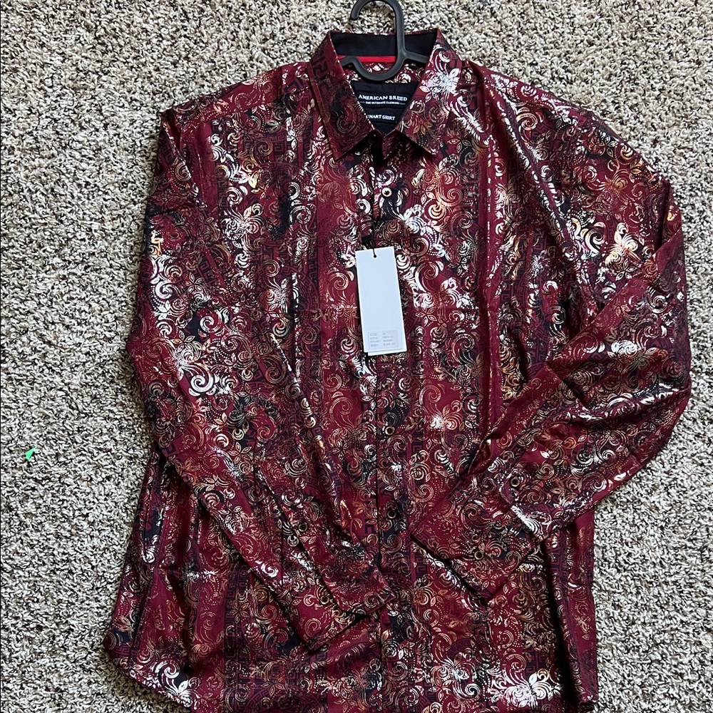 American breed Men's Red and Gold Paisley Shirt